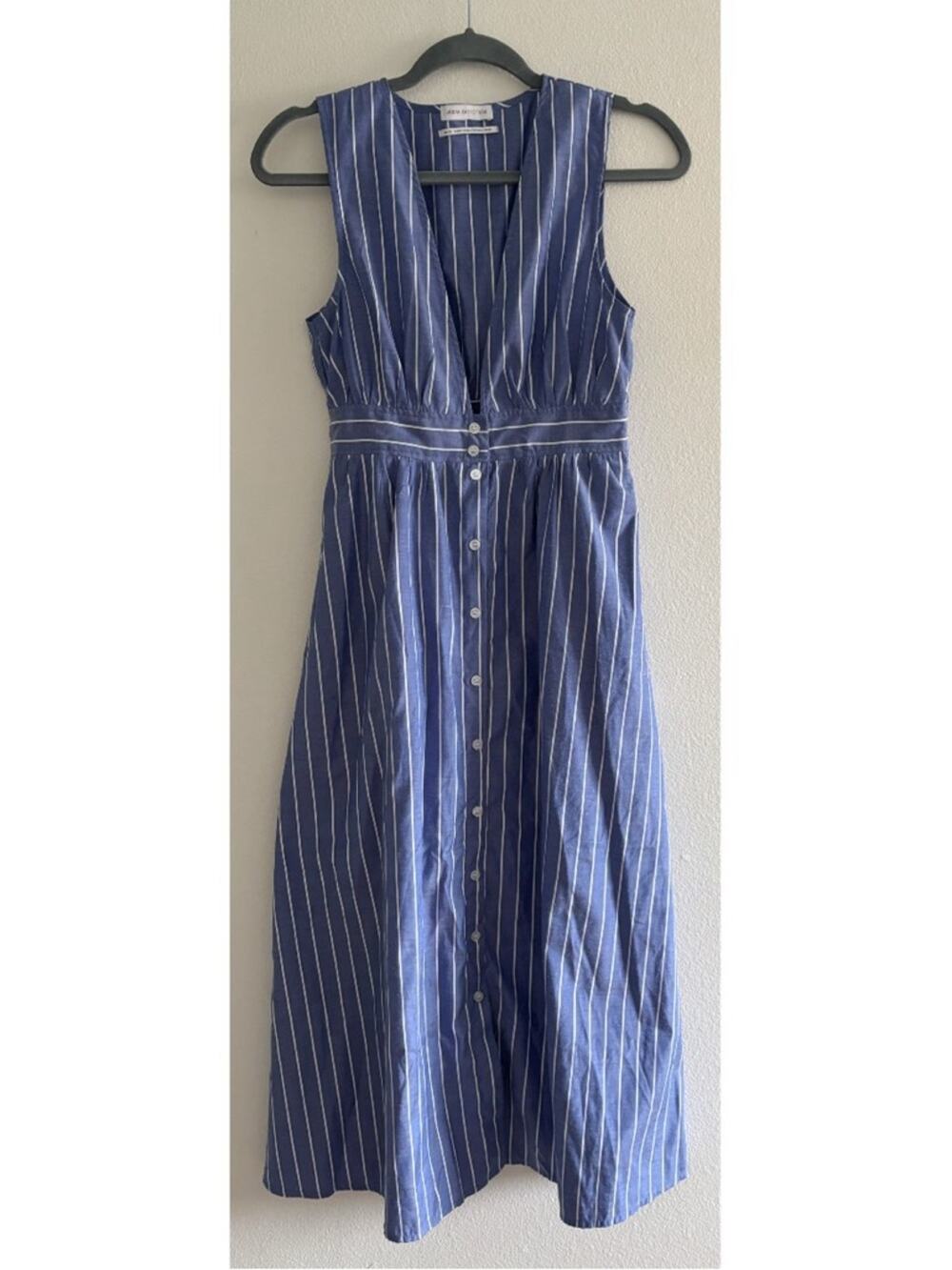 Urban Outfitters Blue White Striped Deep V Cut Midi Dress XS